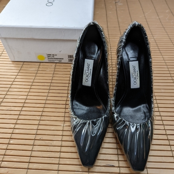 Jimmy Choo Off White C/o Women's Anne 100 PVC Wrapped Satin Pump KB8 Black US 6 - Picture 4 of 9